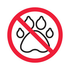 Forbidden pet vector icon. Warning, caution, attention, restriction, label, ban, danger. No pet paw flat sign design pictogram symbol. No animal icon © Elchin
