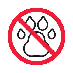 Forbidden pet vector icon. Warning, caution, attention, restriction, label, ban, danger. No pet paw flat sign design pictogram symbol. No animal icon © Elchin