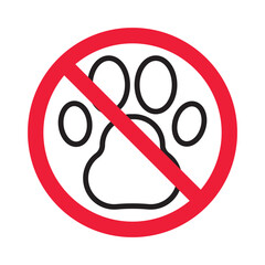Forbidden pet vector icon. Warning, caution, attention, restriction, label, ban, danger. No pet paw flat sign design pictogram symbol. No animal icon © Elchin