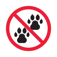 Forbidden pet vector icon. Warning, caution, attention, restriction, label, ban, danger. No pet paw flat sign design pictogram symbol. No animal icon © Elchin