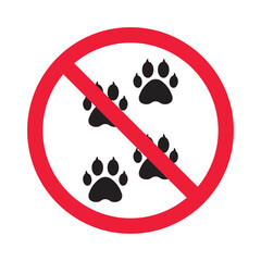 Forbidden pet vector icon. Warning, caution, attention, restriction, label, ban, danger. No pet paw flat sign design pictogram symbol. No animal icon © Elchin