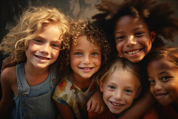 Fototapeta premium Beaming, Multiracial Kids in Joyful Portrait