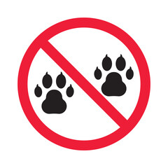 Forbidden pet vector icon. Warning, caution, attention, restriction, label, ban, danger. No pet paw flat sign design pictogram symbol. No animal icon