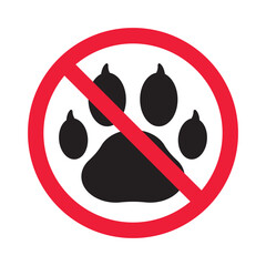 Forbidden pet vector icon. Warning, caution, attention, restriction, label, ban, danger. No pet paw flat sign design pictogram symbol. No animal icon © Elchin