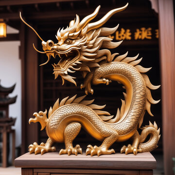 Dragon old wooden and chinese pattern, wood nature. 3d