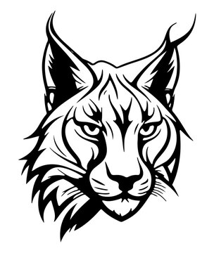 recommend clip art: A lynx face with a black outline on a white background.