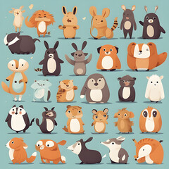 Delightful animal characters in playful poses, tailor-made for children's books and whimsical designs. Bring joy to your projects with these charming creatures