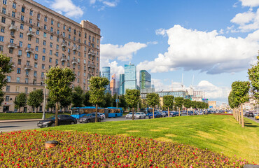 Moscow, Russia - 07.21.2021 -Shot of the Kutuzovskiy Avenue. City
