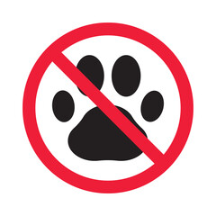 Forbidden pet vector icon. Warning, caution, attention, restriction, label, ban, danger. No pet paw flat sign design pictogram symbol. No animal icon © Elchin