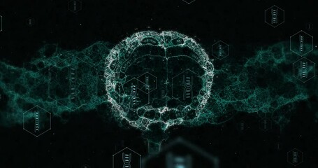 Animation of human brain and dna strand over data processing - Powered by Adobe