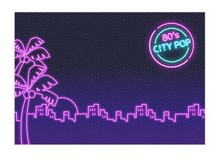 80年代シティポップネオンサイン背景横長アイコン入り1