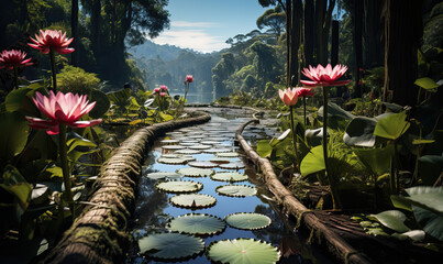 Fototapeta premium Natural landscape, with water lily on the lake.