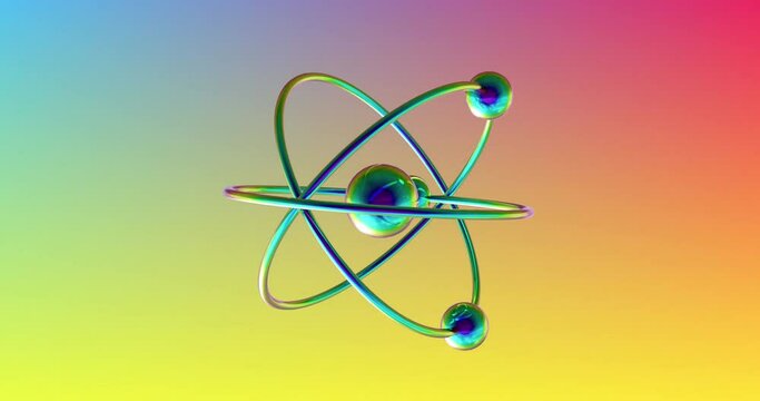 Animation of atom model spinning over gradient vibrant background