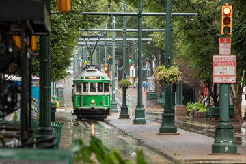 Color photo or the trolly stop at S Main and Peabody, Memphis, TN - obrazy, fototapety, plakaty