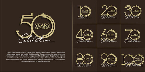 set of anniversary logotype gold color and white calligraphy for special celebration event