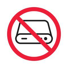 Forbidden power bank vector icon. Warning, caution, attention, restriction, label, ban, danger. No charger flat sign design pictogram symbol. No power bank recharger icon