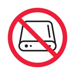 Forbidden power bank vector icon. Warning, caution, attention, restriction, label, ban, danger. No charger flat sign design pictogram symbol. No power bank recharger icon