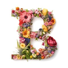 Alphabet made of flowers, isolated on white background. Letter B