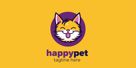 Vibrant Vector Logo for Happy Pet Fashion Brand in Yellow and Purple Tones - Pet Shop & Clinic