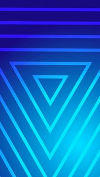 triangle lines rotate and animation on blue background. Vertical footage video clip