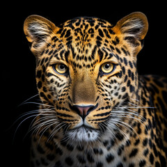 closeup portrait of a leopard on a black background