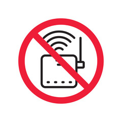 Forbidden router icon. Warning, caution, attention, restriction, label. Router icon. Router vector icon. Wifi modem flat sign design  pictogram symbol. No internet modem icon