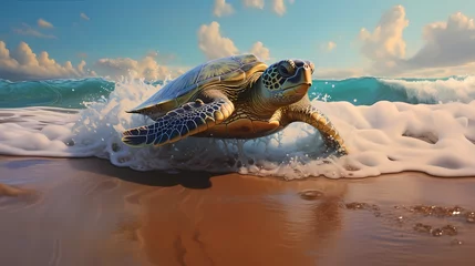 Zelfklevend Fotobehang the incredible journey of sea turtles as they hatch © Asep