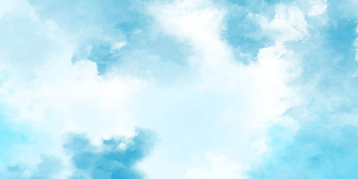 blue sky with cloud closeup background. Abstract blue sky Watercolor background, Illustration, texture for design. hand painted abstract art blue watercolor background. blue sky and white clouds.