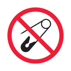 Prohibited safety pin vector icon. No safety pin icon. Forbidden safety pin icon. No pin sign. Warning, caution, attention, restriction, danger flat sign design symbol pictogram