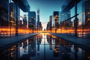 Modern Skyscrapers Reflecting in a Glass Facade