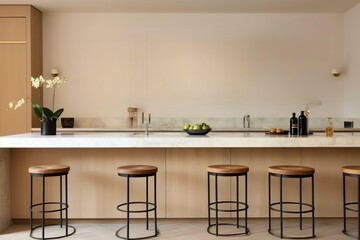 kitchen interior with bar, clear wall for wall art. Interior decoration. IA generativ