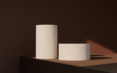 3d rendering of cream or beauty skin care mockup in brown tone with sunset light 