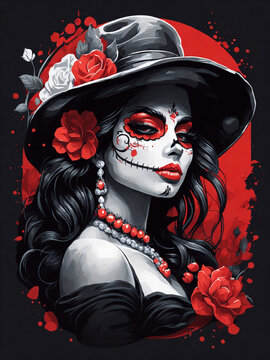 La Calavera Catrina, Dia De Los Muertos, Mexico. Day of the dead. Folklore, tradition beautiful face makeup