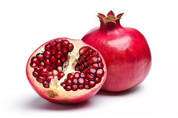 Fresh pomegranate isolated on white background.Generative Ai.