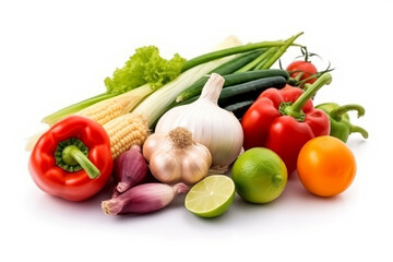 Set of mix  vegetables isolate on white background.Generative Ai.