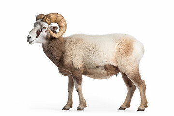 Fototapeta premium White ram isolated on white background.Generative Ai.