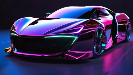 Futuristic concept car in ambient neon lighting