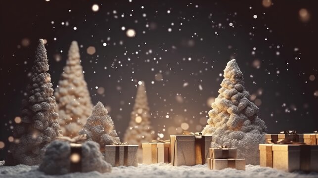 Christmas background template mock up golden decorate shiny balls and a bow on a present gift against an old wood background and defocused lights bokeh celebrate festive ideas,ai generate