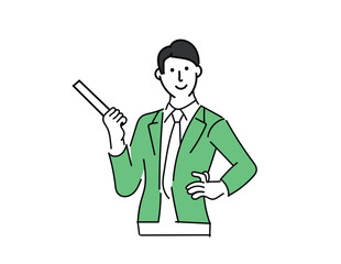 ポジティブな表情でガッツポーズをするビジネスマンのイラスト