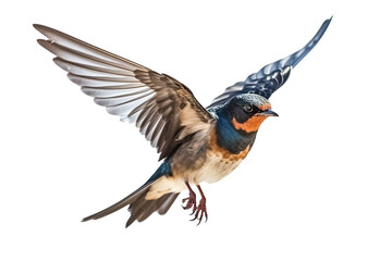 Swallow flying isolated on white background.Generative Ai.