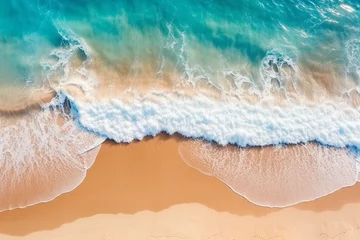 Schilderijen op glas Blue ocean waves on clean sandy beach with sunshine.Generative Ai. © Inlovehem