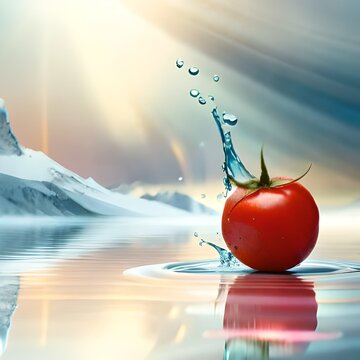 Vibrant Splash, Tomato in Water Splash, AI Generative art