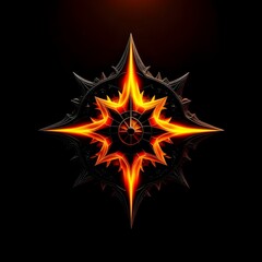 Abstract 8 5 6 9 10 12 pointed fractal cosmic sun burning in flame chaos star pentagram with cracked volcanic lava ground material symbolic realistic image
