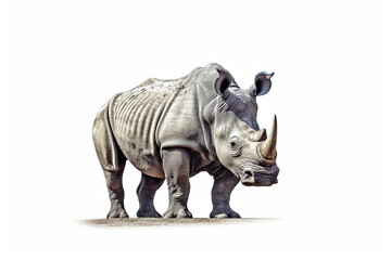 Fototapeta premium Rhinoceros side view isolated on white background.Generative Ai.