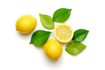 Top view lemon with leaf isolated on white background.Generative Ai.