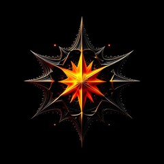 Obraz premium Abstract 8 5 6 9 10 12 pointed fractal cosmic sun burning in flame chaos star pentagram with cracked volcanic lava ground material symbolic realistic image