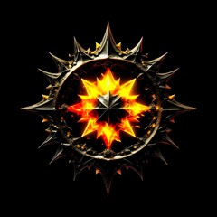 Abstract 8 5 6 9 10 12 pointed fractal cosmic sun burning in flame chaos star pentagram with cracked volcanic lava ground material symbolic realistic image