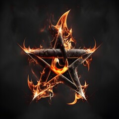 Abstract 8 5 6 9 10 12 pointed fractal cosmic sun burning in flame with smoke chaos star pentagram with cracked volcanic lava ground material symbolic realistic image

