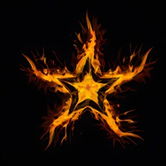 Abstract 8 5 6 9 10 12 pointed fractal cosmic sun burning in flame with smoke chaos star pentagram with cracked volcanic lava ground material symbolic realistic image

