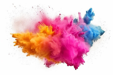 Abstract colored powder explosion isolated on white background.Generative Ai.